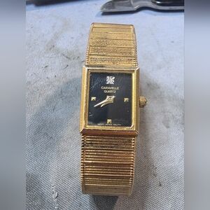 vintage gold-tone Caravelle by Bulova ladies' tank watch.